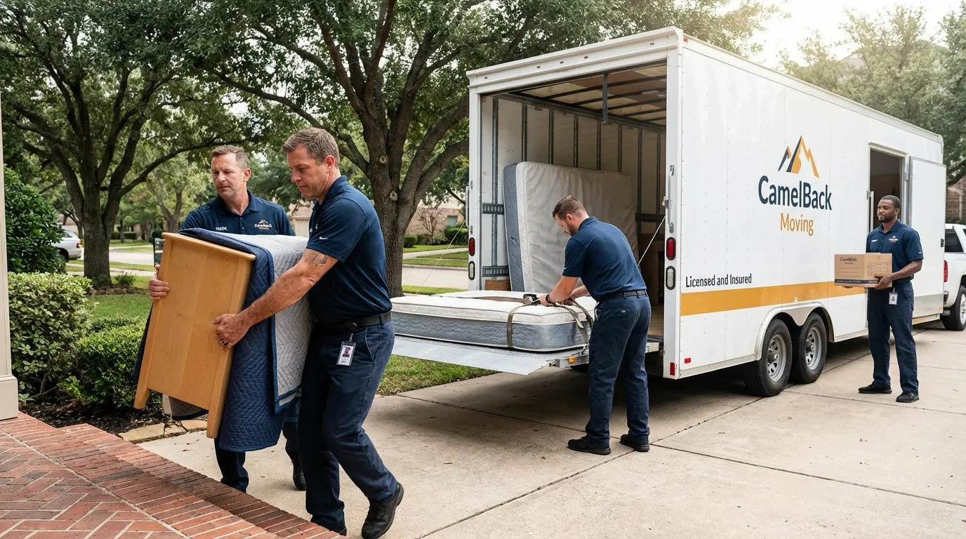 Crew loading residential truck for cross-state move from Marathon, FL